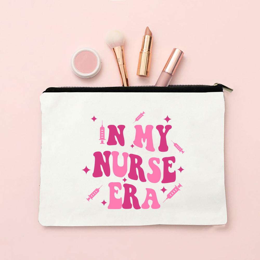In My Nurse Era Print Women Cosmetic Bag Travel Neceser Toiletries Organizer Bags Women Canvas Make Up Case Best Gift for Nurse