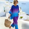26 Summer Crew Neck Bat Sleeve Printed Two-piece Set Women's Loose Casual Top High Waist Wide Leg Pants Vacation Style Set