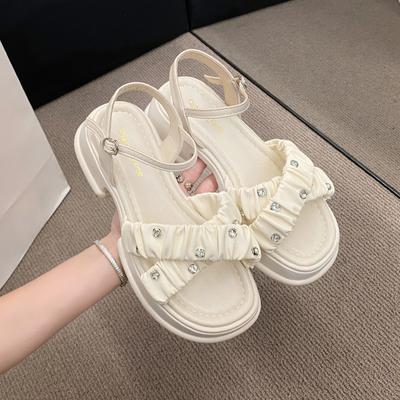Comfortable Thick Bottom Anti-slip Roman Sandals Female 2024new Fashion Casual Simple All-match Diamond Women Sandals Summertime