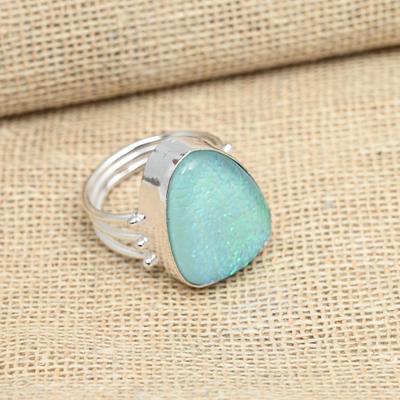 Anillo de ópalo triplete azul hecho a mano con piedras preciosas increíbles hechas a mano de plata de ley 925 maciza