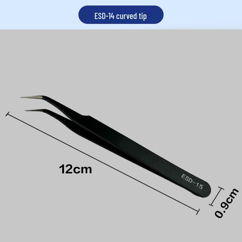 Anti-Static Stainless Steel Precision Tweezers, Curved Tip for Electronics, Eyelash Extensions, Manicure, Bird's Nest Picking, and Hair Removal.