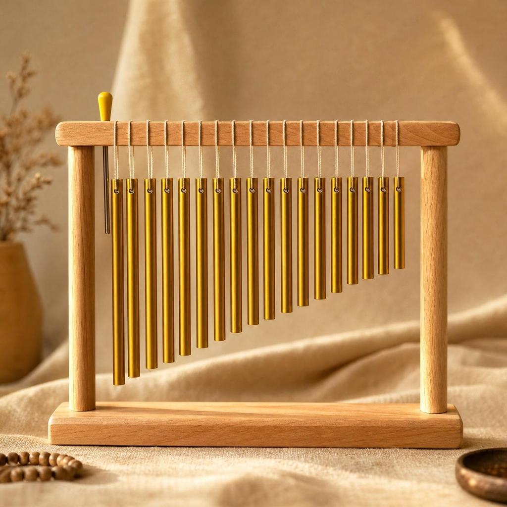 Windspiel mit rechteckigem Holzrahmen Bezaubernde Töne für Balkon, Garten