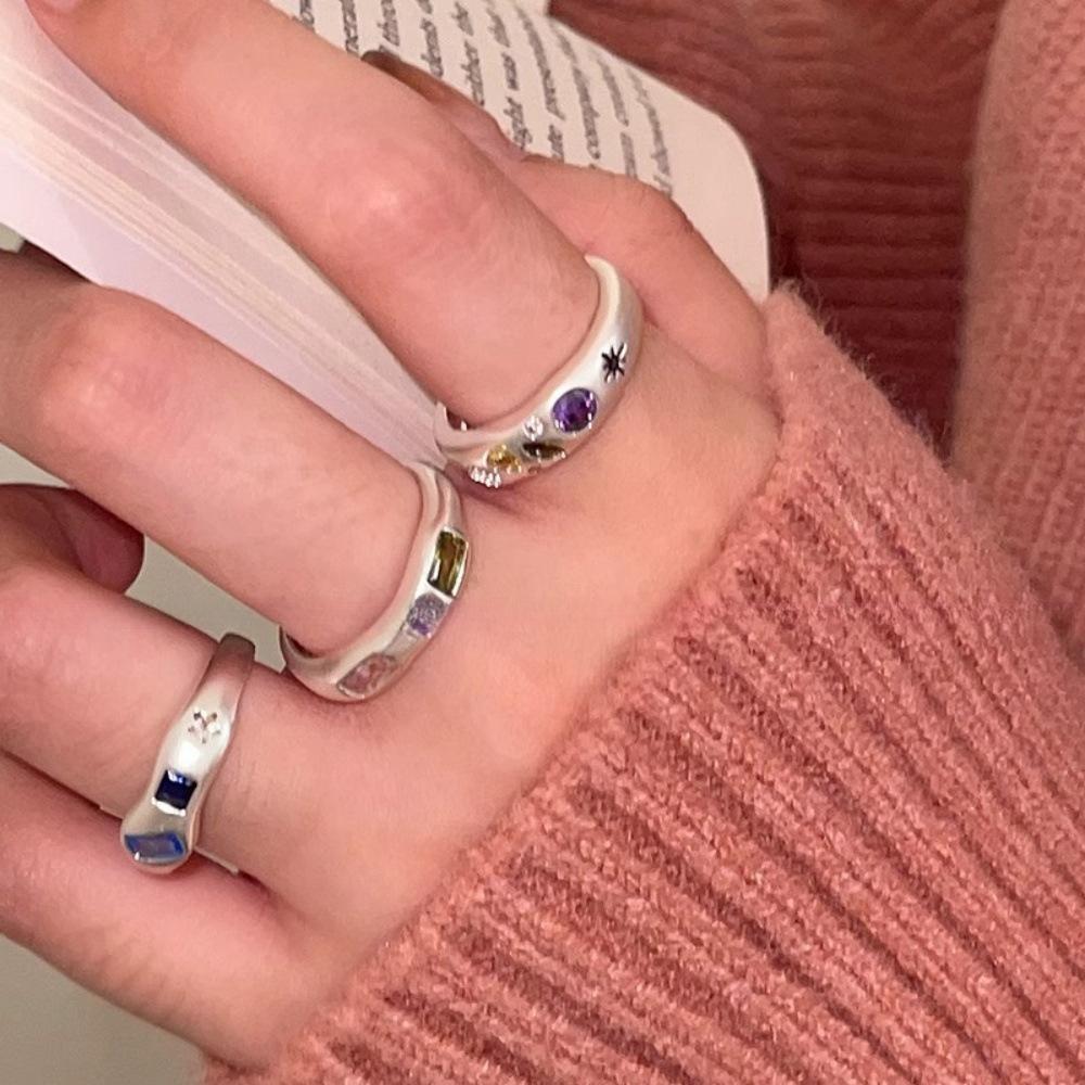 Love Color Zircon Ring Dopamine Niche Design Opening Adjustable Index Finger Ring Fashion Personality Ring