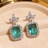 925 Silver Earrings for Women's Shiny Green AAAA Zircon Earrings Stylish Geometric Jewelry Party Earrings