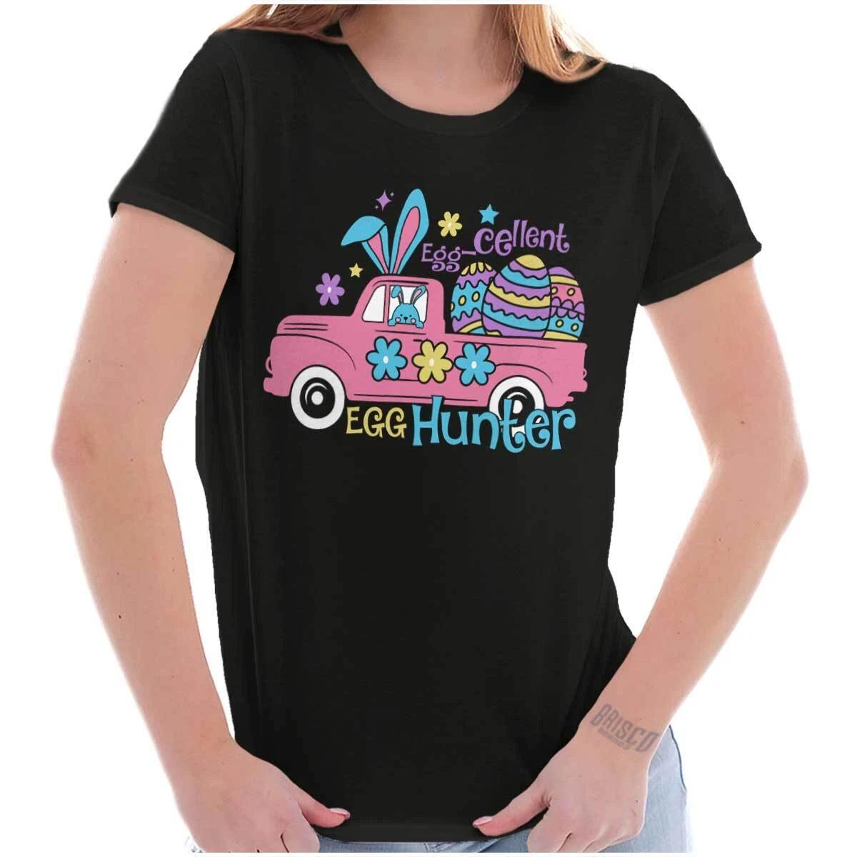 Eggcellent Egg Hunter Easter Bunny Truck Graphic T Shirts for Women T-Shirts S