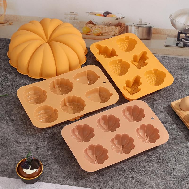 5PS Silicone Baking Mold DIY Pumpkin Nut Leaves Joy of Harvest Fondant Cake Silicone Halloween Art Craft Decorating Tool