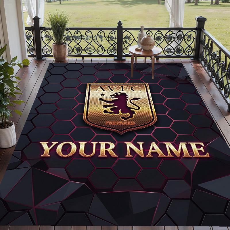 Custom Text Printed Rug Aston Villa Non Slip Floor Carpet For Home Room Decor