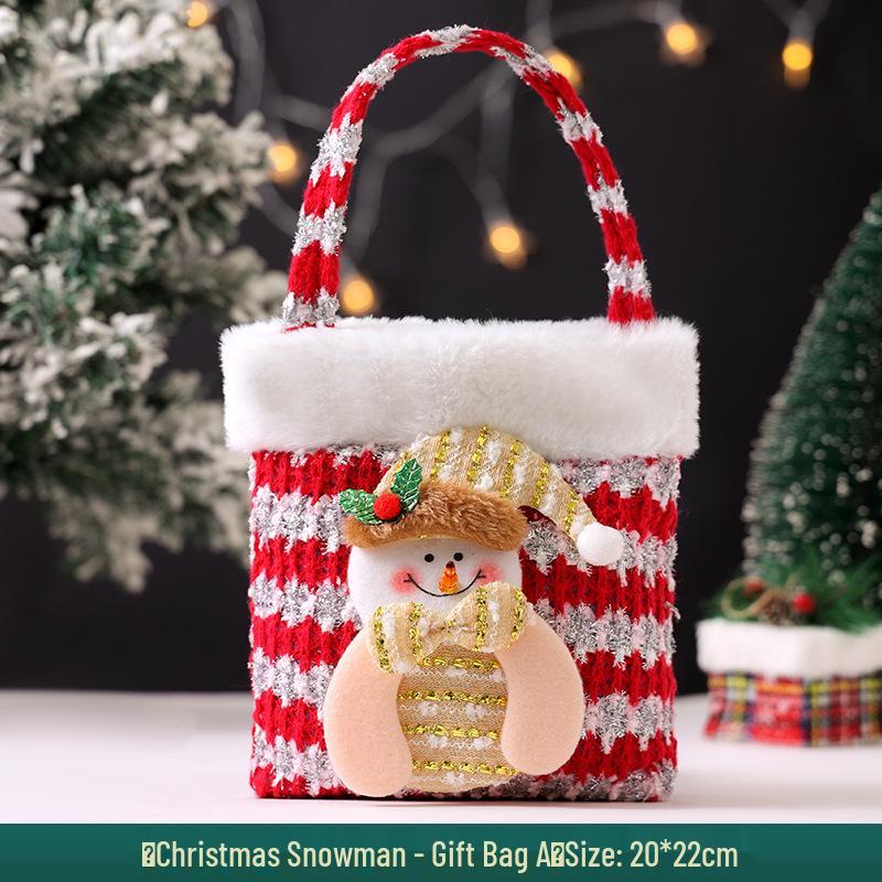 Christmas Apple Flannel Drawstring Gift Bag with Bowknot for Children's Candy