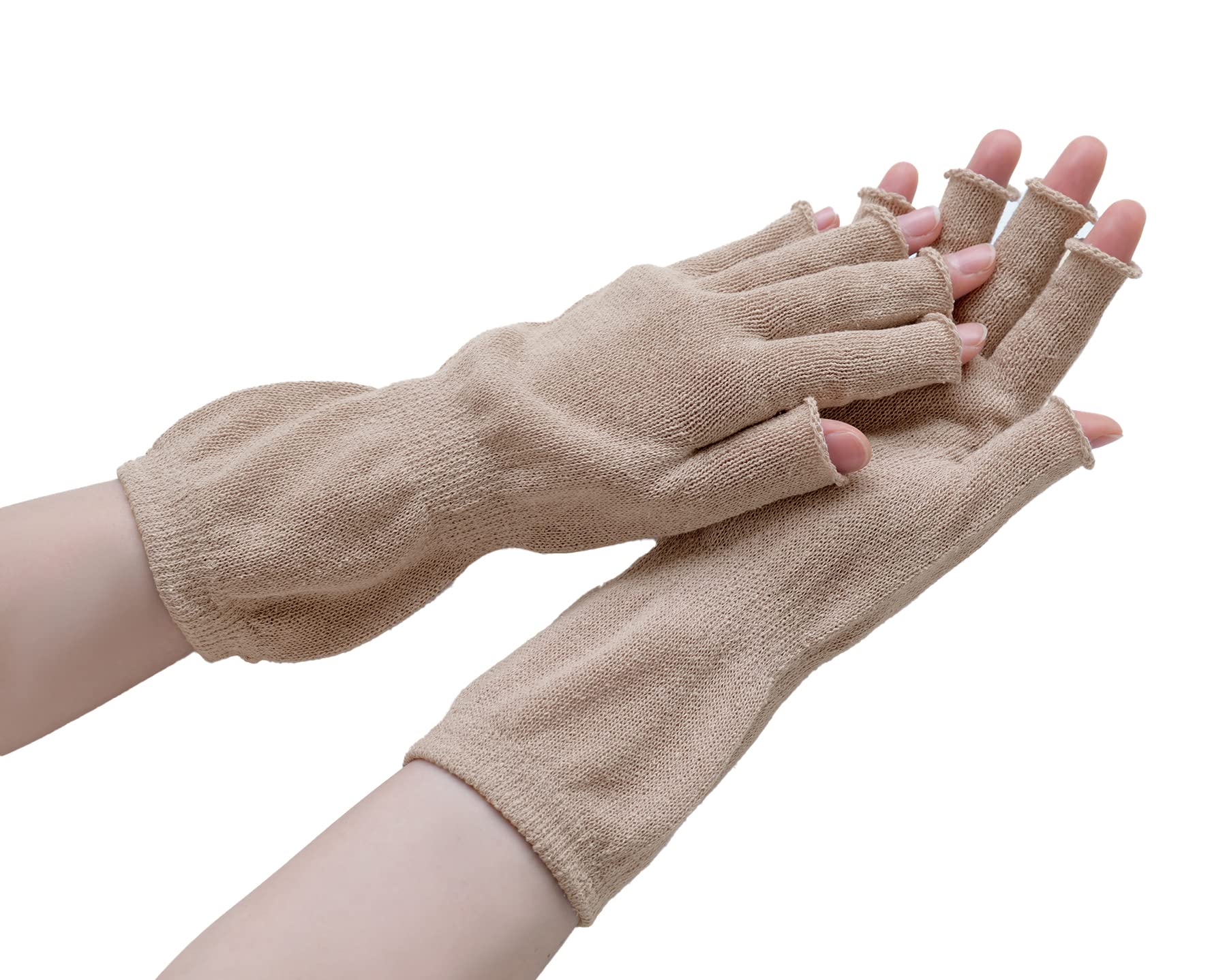

1 pair of fingertip freehand warmers wrapped in silk beige cotton,