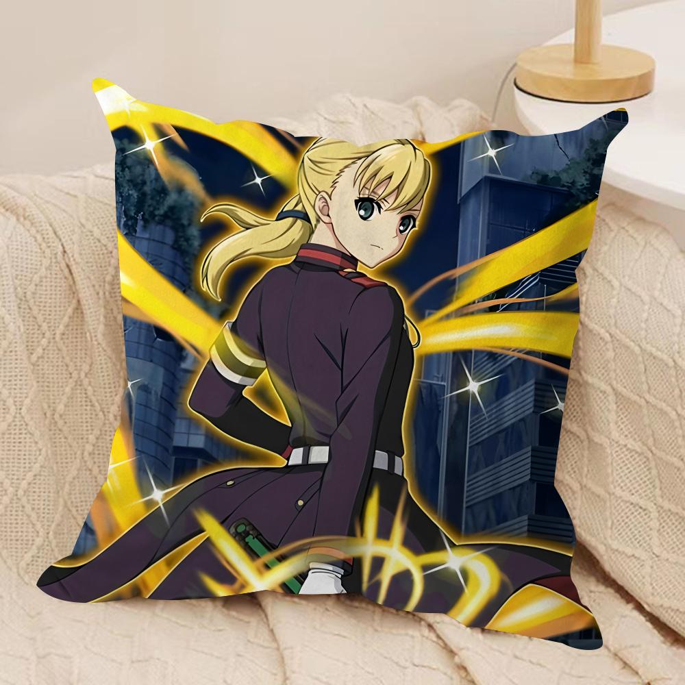 SSeraph Of The End Cushion Cover Silky Short Plush Invisible Zipper Dustproof Sofa Pillow Case For Home Decor