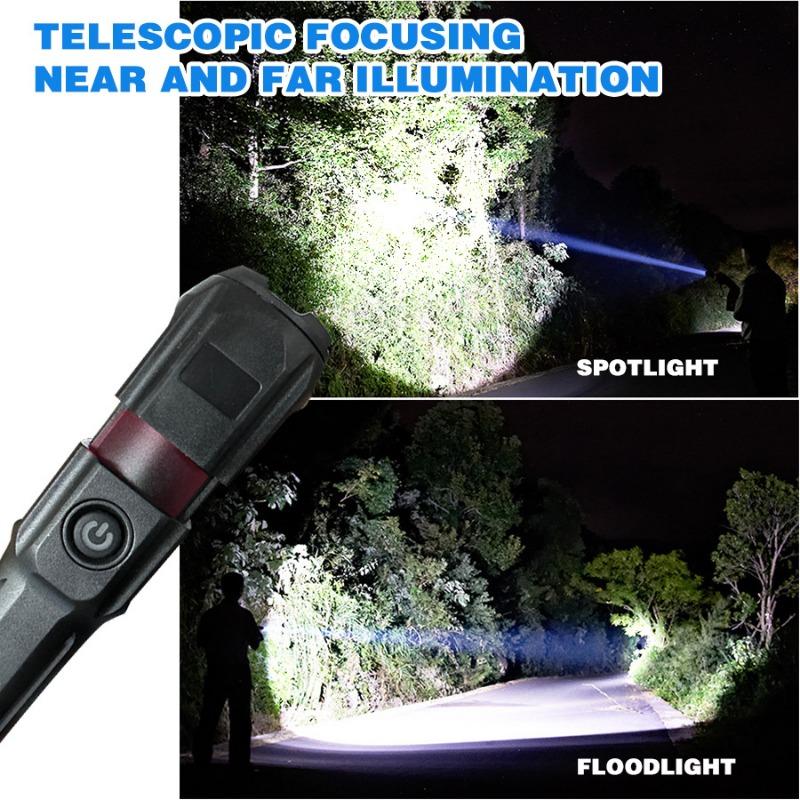 1PC Outdoor Multifunctional Strong Light Zoom Flashlight Portable Home Mini USB Rechargeable Flashlight