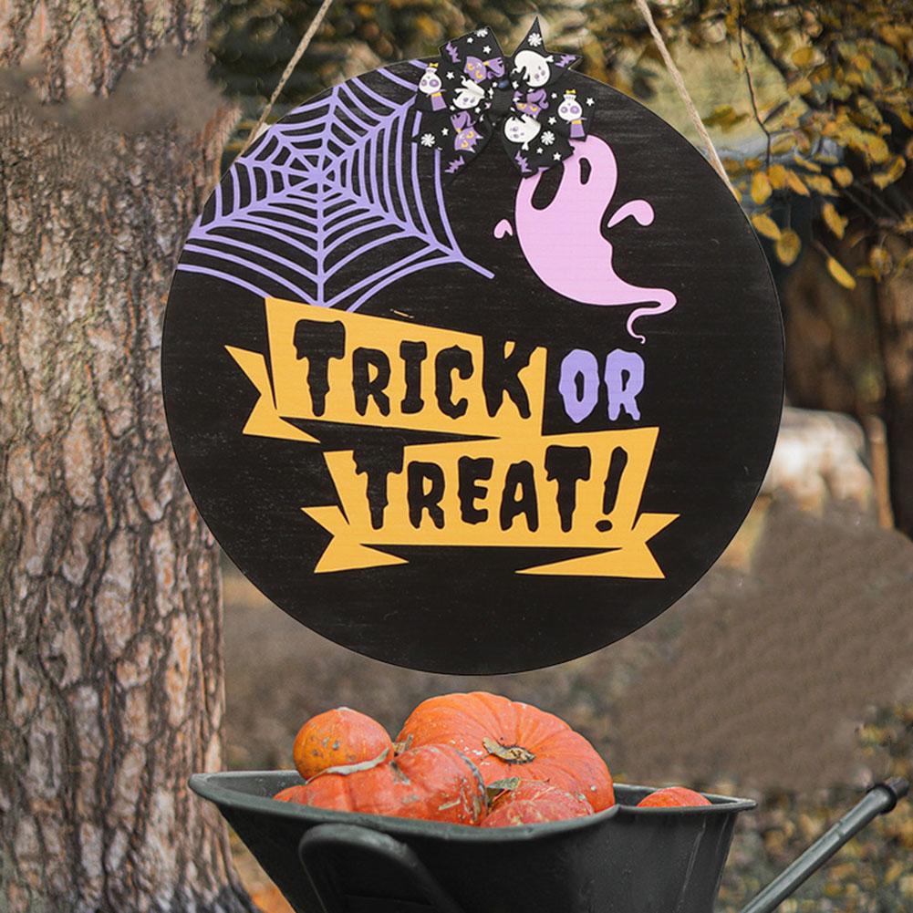 Halloween Party Festive Home Décor Spooky Atmosphere Colorful Printing Large Wooden Sign Naughty Pattern Design