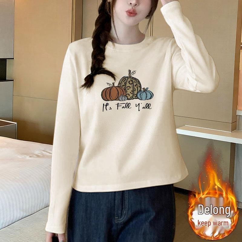 

2026 Women s Retro Print Fleece Long-Sleeve Round Neck Loose Fit Plus Size Top for Autumn/Winter L (100-115 lbs)