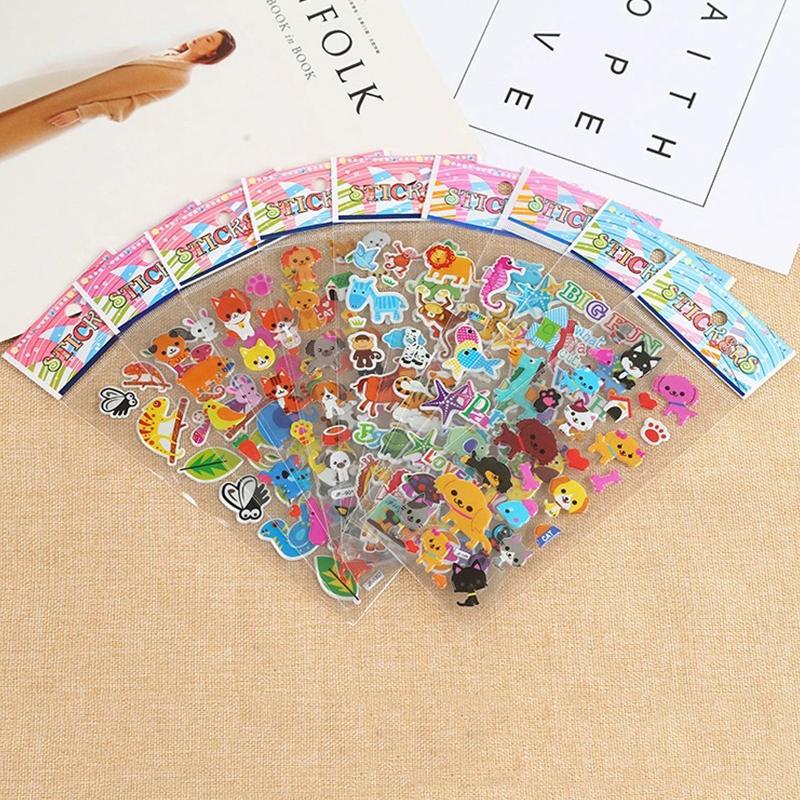 6 Sheets 3D Cartoon Sticker PVC Puffy Sticker Bubble Sticker Animal  Insect Style Scrapbook Notebook Decoration Reward Gifts ZYF
