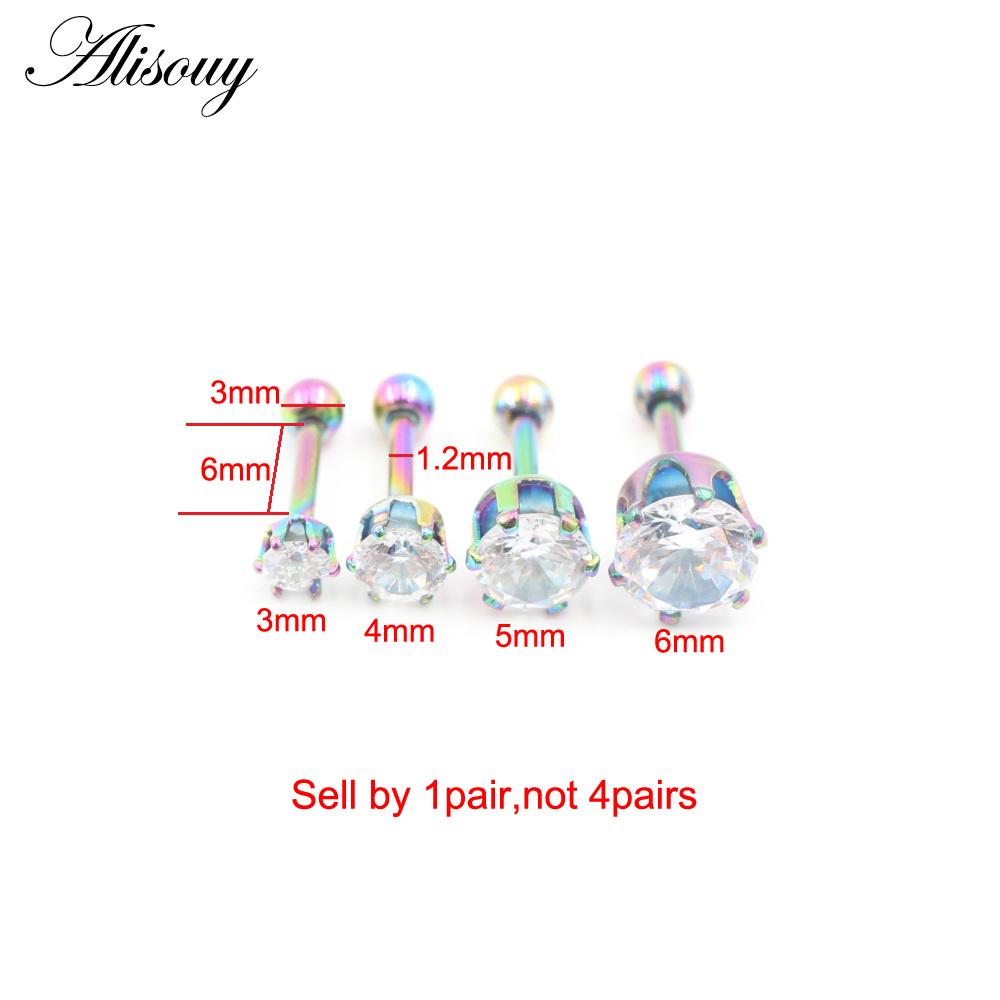 

Alisouy 2 шт. 3-6 мм серьги-гвоздики гипоаллергенные круглые кубические цирконии нержавеющая сталь CZ девушки высококачественные женские серьги 6mm