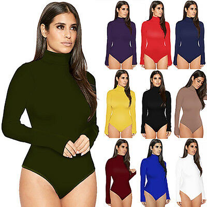 Winter Turtleneck Women Long Sleeve Basic Bodysuit Stretch Solids Tshirt Top