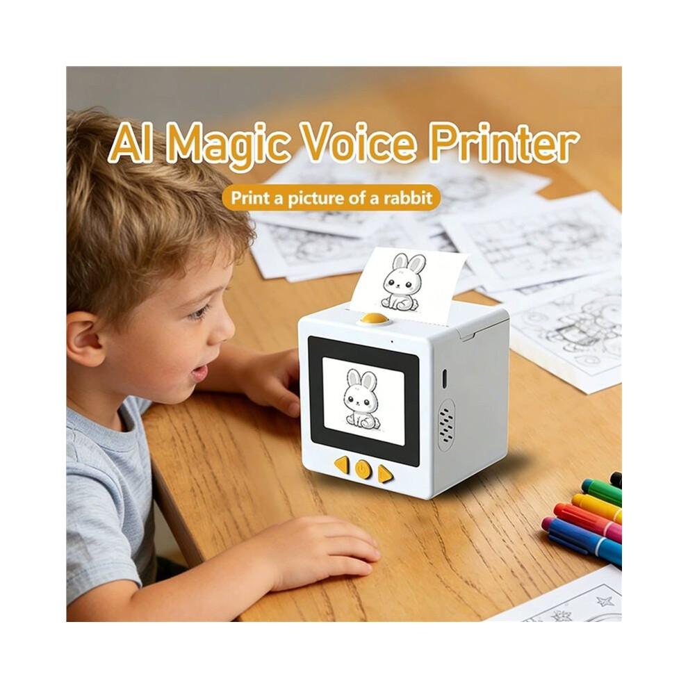 AI Voice Sticker Printer with Display Screen Thermal Label Printer, Inkless Portable Pocket Printer for Kids White