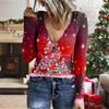 Women's Casual Pullover U-neck Zipper Printed Sweater Christmas Long Sleeve T-shirt