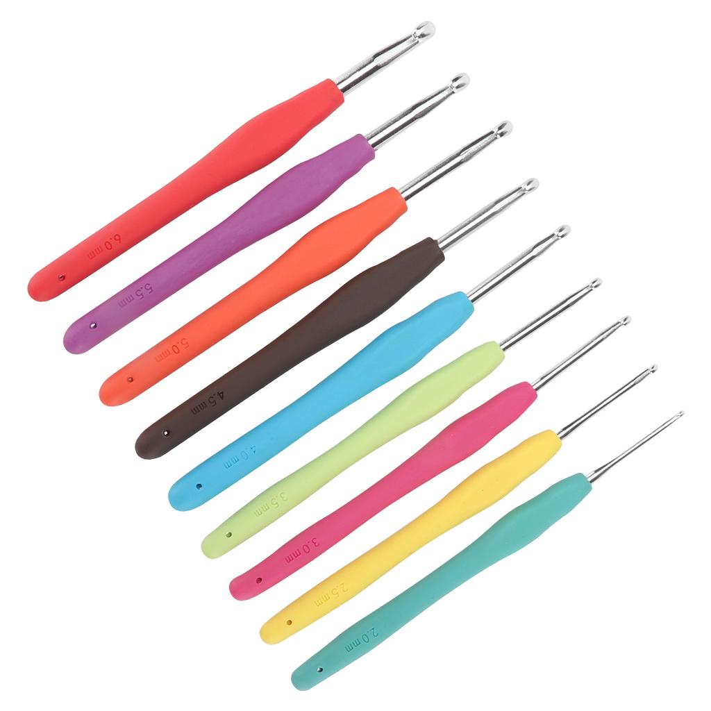 9 Uncinetti 2mm-6mm Ergonomici Manico Morbido in TPR Uncinetti in Alluminio Aghi per Mani Artritiche