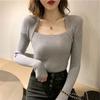 Women's core-spun yarn new square-neck bottoming sweater slim-fitting long-sleeved knitted sweater women's inner top