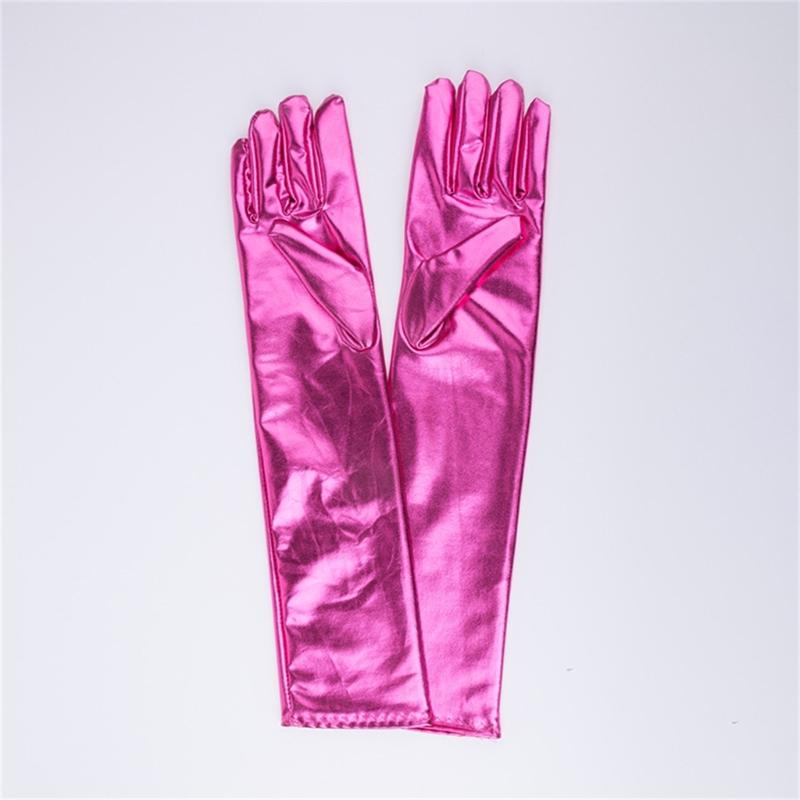 Women Faux Leather Sparkly Metallic Long Gloves for Evening Costume Party Dance