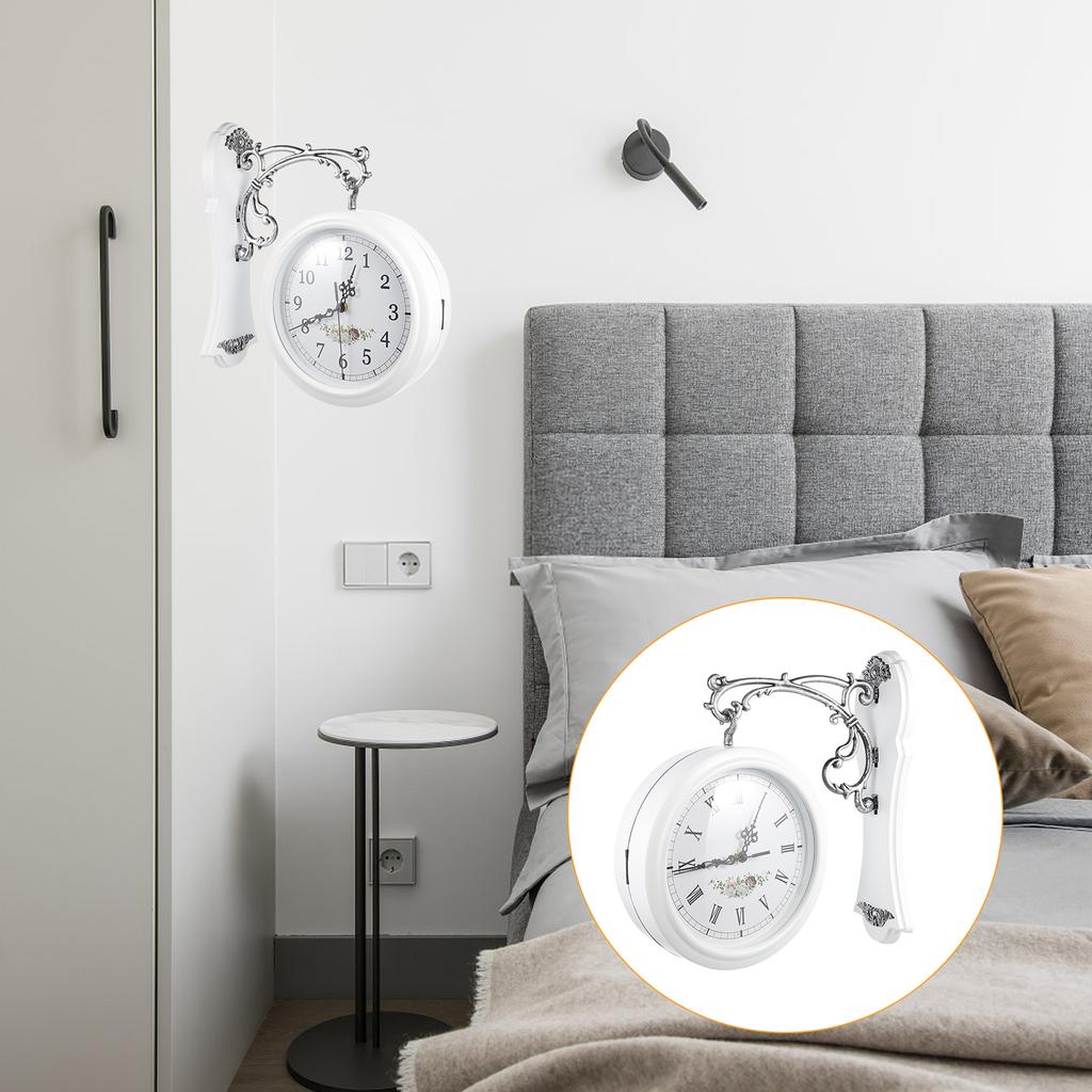 Double Face Clock Home Sided Vintage Rotatable Retro Wall Mounted European Style Glass Decoration