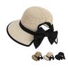 8484Summer Hat Girls' Versatile Bow-tied Ponytail Hole Large Eaves Straw Hat, Outdoor Outing Sun Hat