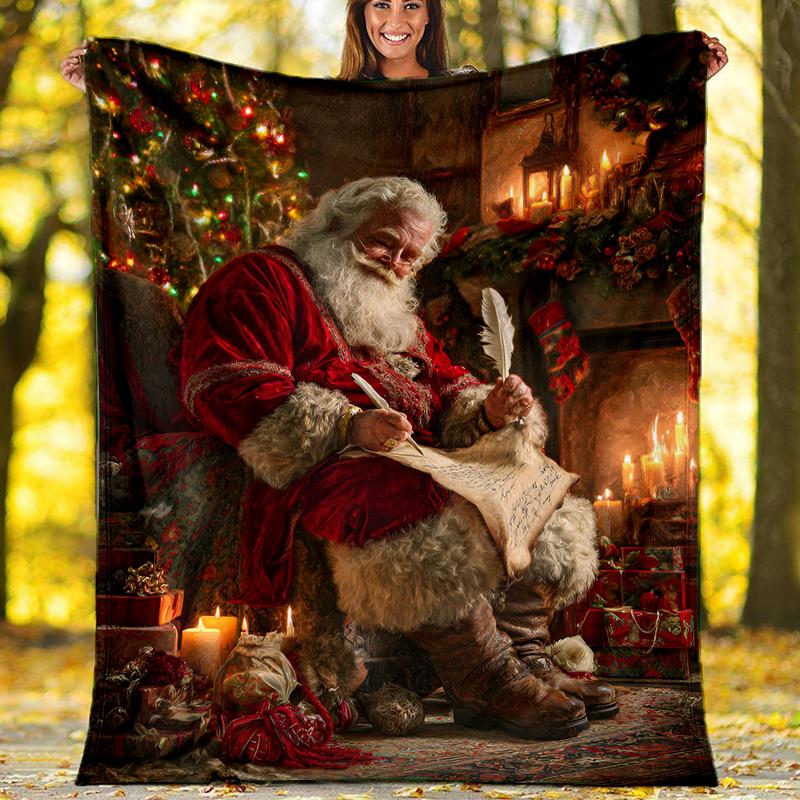 Christmas Santa Claus Theme Printed Blanket - Perfect for Couch, Bed, Travel & Outdoor Use | Machine Washable, Cozy & Durable.