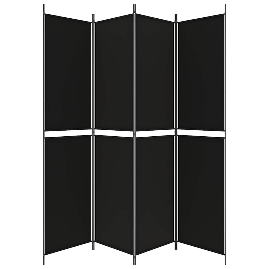 4 Piece Black Room Divider 200 X 220 Cm Fabric