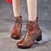Women's shoes new mother velvet warm cotton shoes women's head layer cowhide printing thick heel soft sole short boots