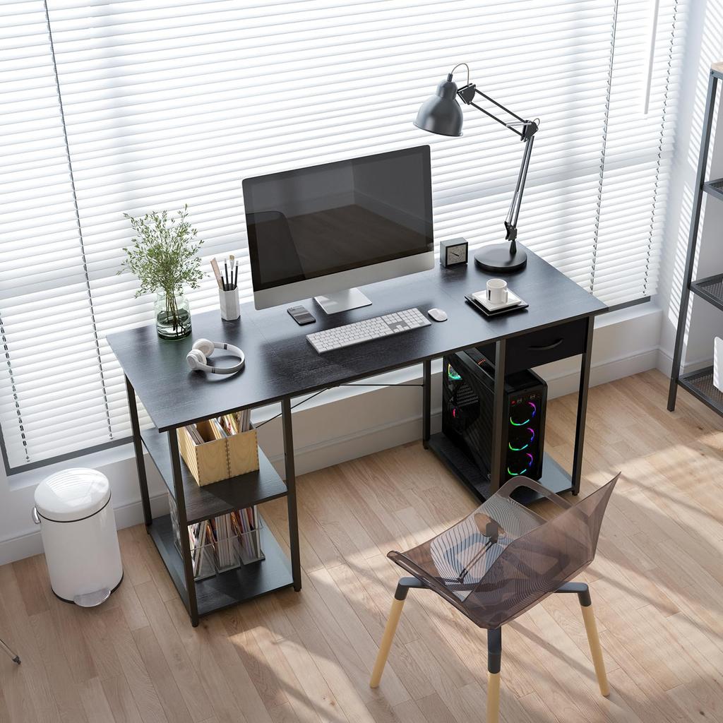 LYNCOHOME Left and Right Compatible Computer PC Gaming Study Computer Work Desk with Width Black Desk, Desk, Desk, Desk, Desk, Desk, Desk, Storage,