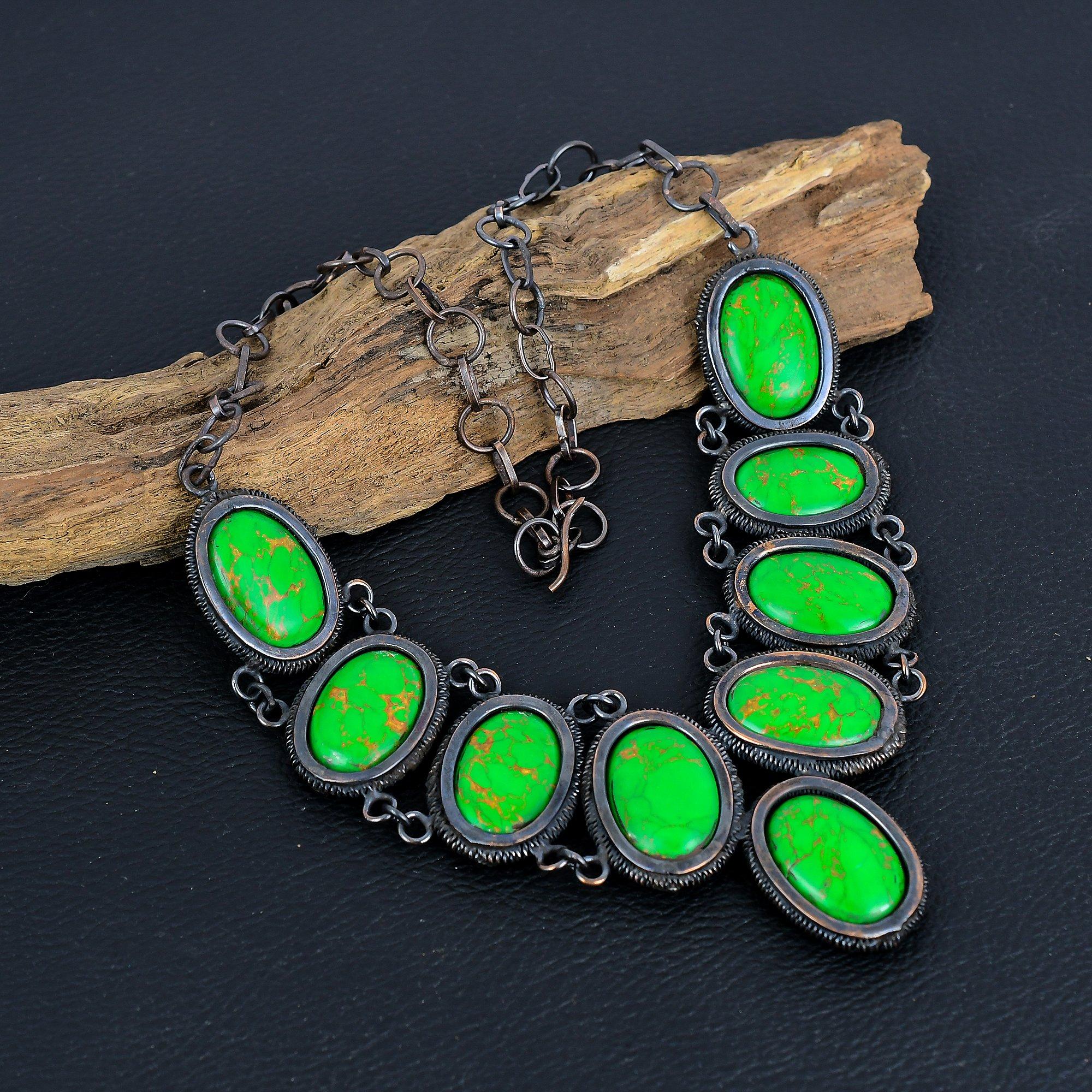 

Green Copper Turquoise Necklace, 999 Copper Wire Wrapped Gemstone Jewelry, Handmade Necklace Amazing Jewelry, Gift For Her 6976
