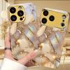 Pastel Broken Gemstone Electroplated Golden Phone Case For iPhone 17 16 15 14 13 12 11 Pro Max Plus 16E 17Air 7 8 X Glass Cover