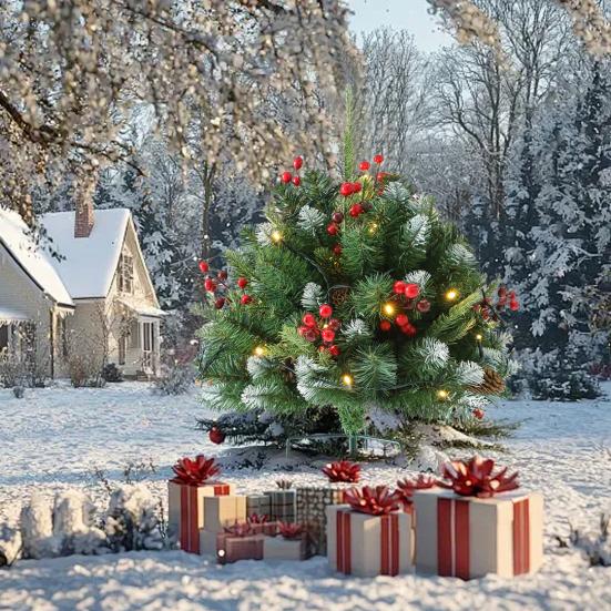 Lighted Artificial Christmas Urn Filler Battery Operated Pre-lit Xmas Pine Tree with Tripod Stake And 50 LED Light Outdoor Planter Filler