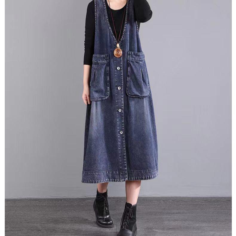 Casual Denim Jacket Dress With Large Pockets For Spring Fashion Enthusiasts