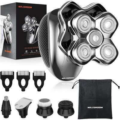 Head Shaver for Bald Men MAXGROOM 5 In 1 5D Electric Wet/Dry Detachable Reach Rechargeable Rotating Grooming Kit Gift, 1 Piece