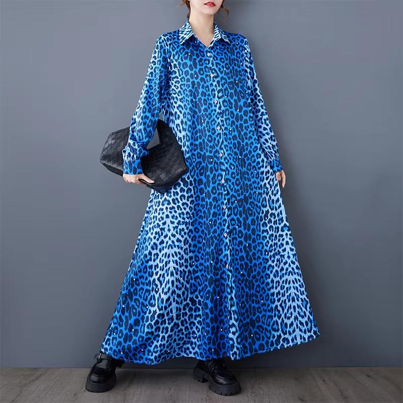 

Платье-рубашка XITAO с леопардовым принтом на одной пуговице GMM1255 One Size синий