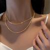 Classic Simple Shiny Double Layer Pendant Cross Pendant Necklace for Women Charm Pearl Collarbone Chain Jewelry Accessory Gift