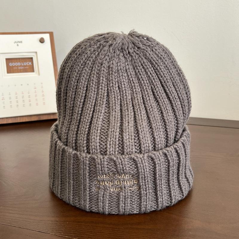 Letter Embroidered Knitted Hat for Women Autumn and Winter Warm Woolen Hat Without Tying The Head and Showing A Small Face  Cold Hat for Men