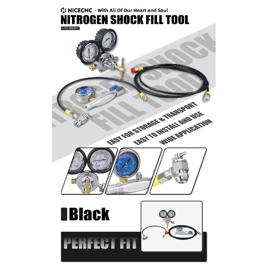 Nitrogen Shock Fill Tool With 2" 600psi Gauge Schrader Valve For Polaris RZR Raptor FOX ATV UTV Yamaha Honda Suzuki Kawasaki