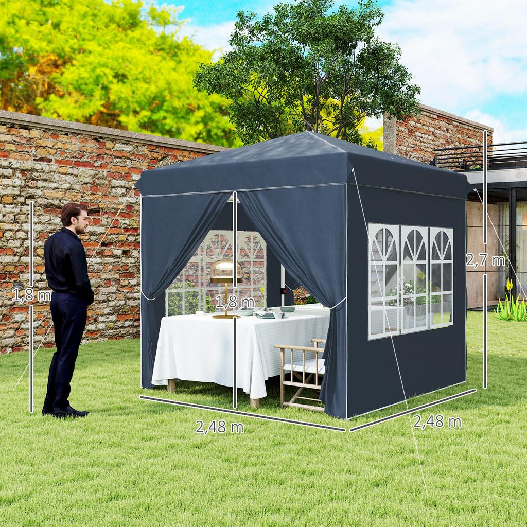 2.5 X 2.5 M Pop-Up Gazebo with Side Walls and Carry Bag, UPF50+ Height-Adjustable Garden Tent, Dark Blue