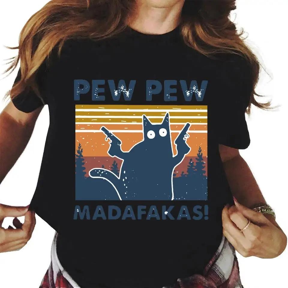 Pew Madafakas Graphic Print Cute Black Cats T Shirt Men Women Fashion Casual Crew Neck Short Sleeve Plus Size Unisex T Shirt