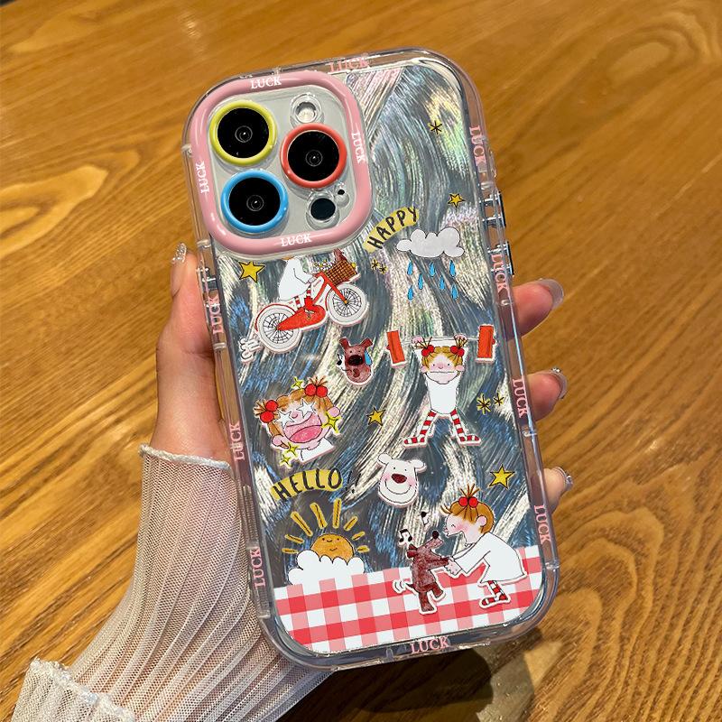 For Apple 16 Feather Cream Phone Case Cute Illustration for IPhone15promax Cartoon 14/13 Personality