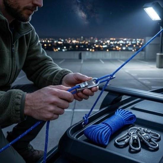 Rope tensioner adjustable metal body tightener brass roller stainless shaft spring mechanism durable included cord gloves bag suitable tent setup line