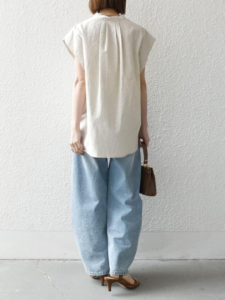 Ships Any Machine Washable Linen and Cotton Band Collar French Sleeve Pocket Shirt 721110069 Natural One Size