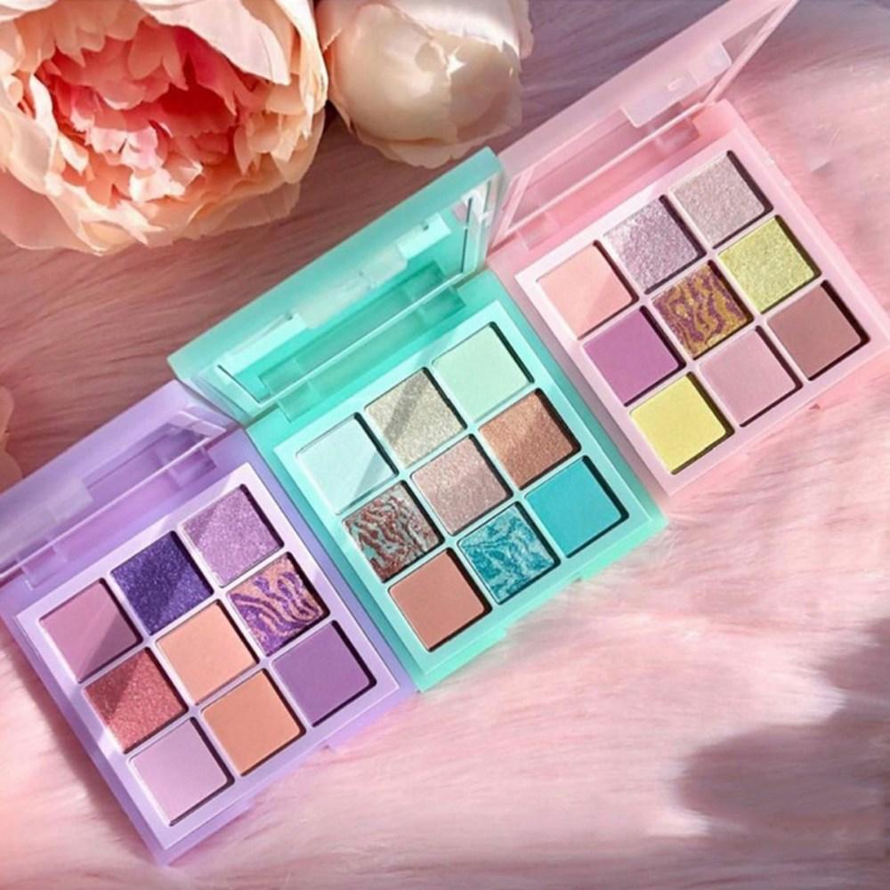 Paleta de fard de pleoape Mat Shimmer Machiaj de ochi de lunga durata Set de palete de farduri Menta Pastel Liliac Machiaj portabil 9 culori, 1 bucata, 02 B