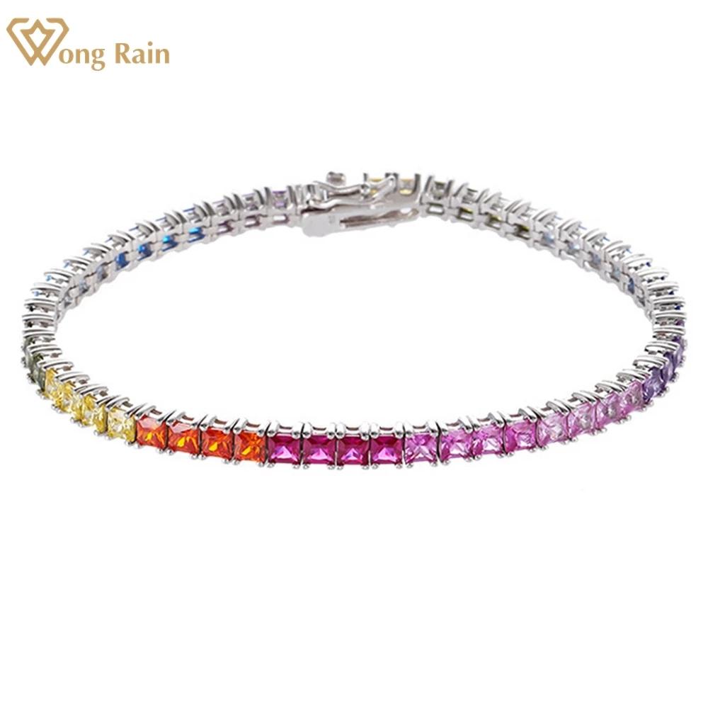 

Wong Rain хип-хоп 100% стерлинговое серебро 925 пробы 2-3 мм AAAAA цирконы драгоценный камень женский браслет ювелирные изделия подарки 18 CM-2MM белый