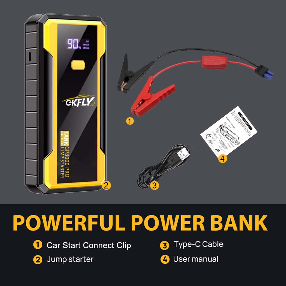 GKFLY Car Jump Starter 8000A Power Bank Car Booster Charger 12V Starting Device Petrol Diesel Car Emergency Power Supply 8000A