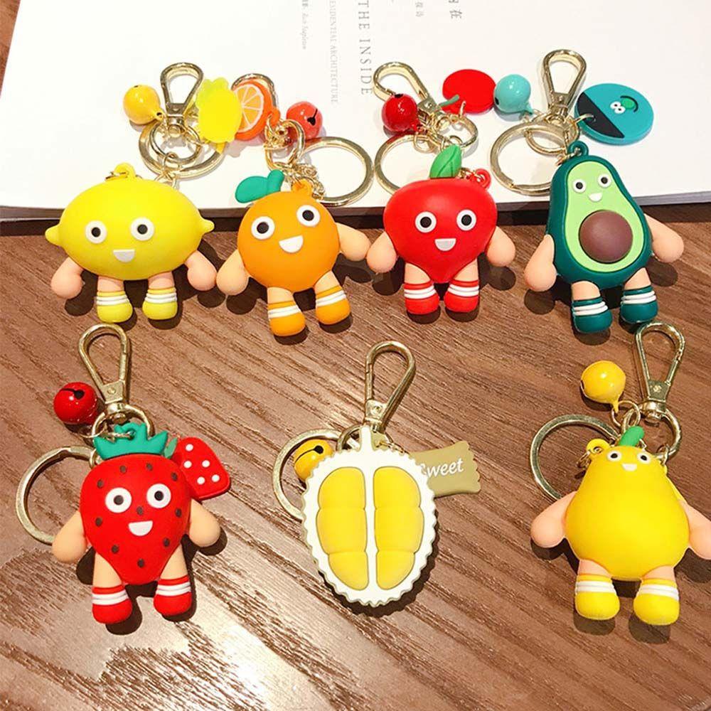 

Брелок для ключей с улыбающейся клубникой и авокадо, подвеска в виде сумки, 3D брелок с имитацией фруктов, брелок для ключей