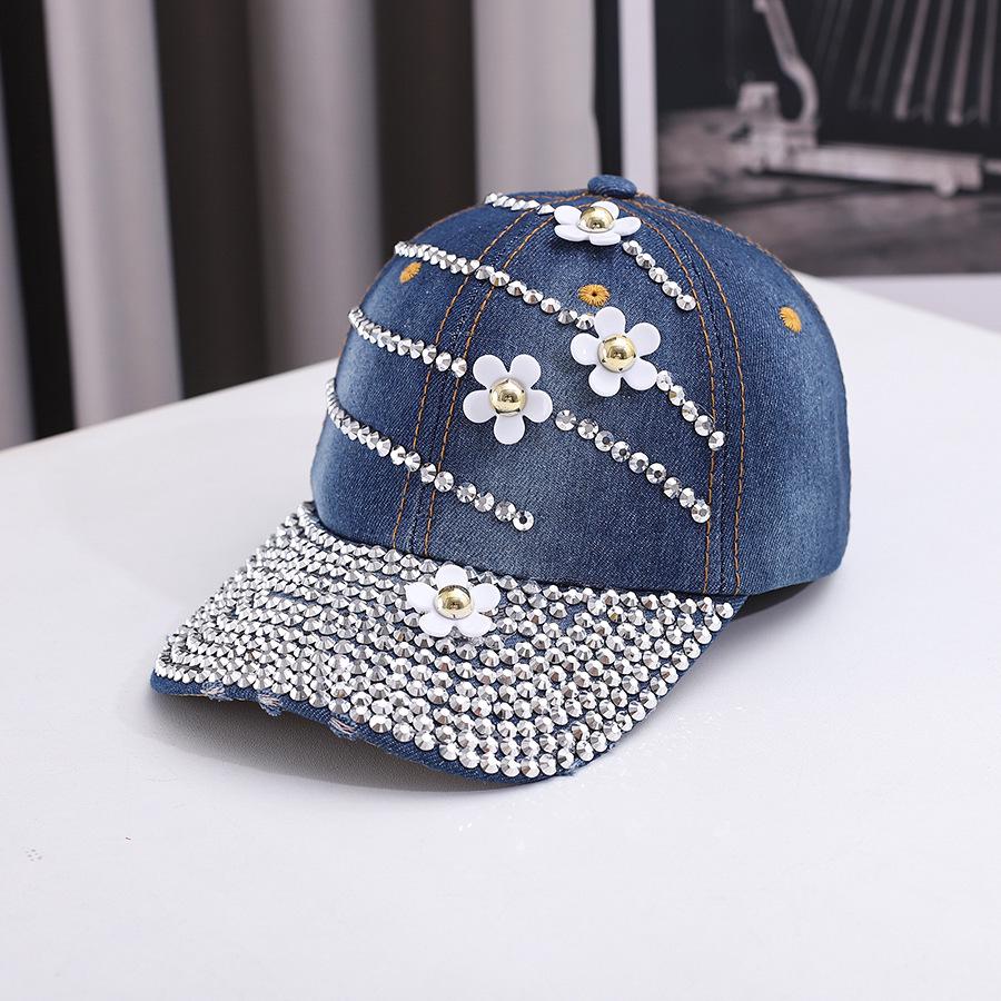 Women's Korean Style Rhinestone Denim Baseball Cap - Fashionable Outdoor Sun Protection Hat